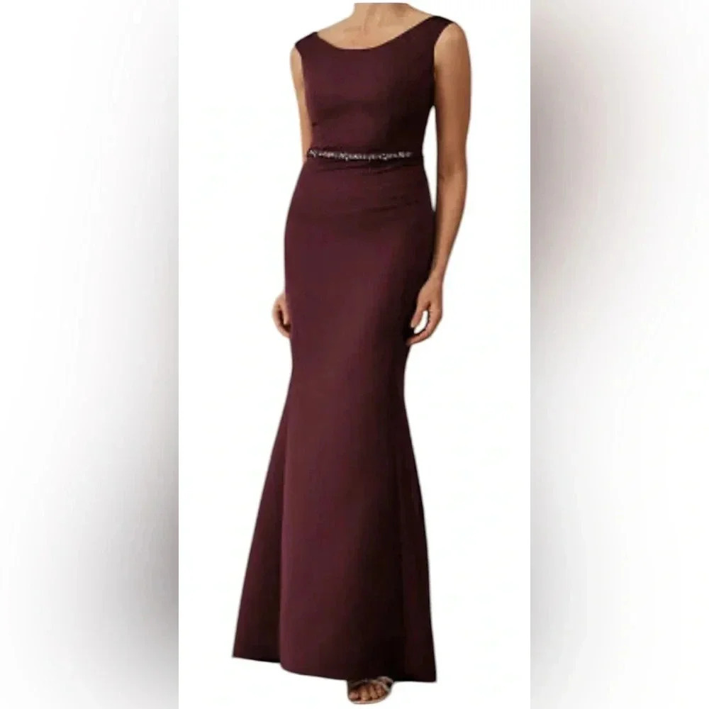Amsale Perla Maroon Boat Neck Mermaid Gown Dress Size 6 NWOT